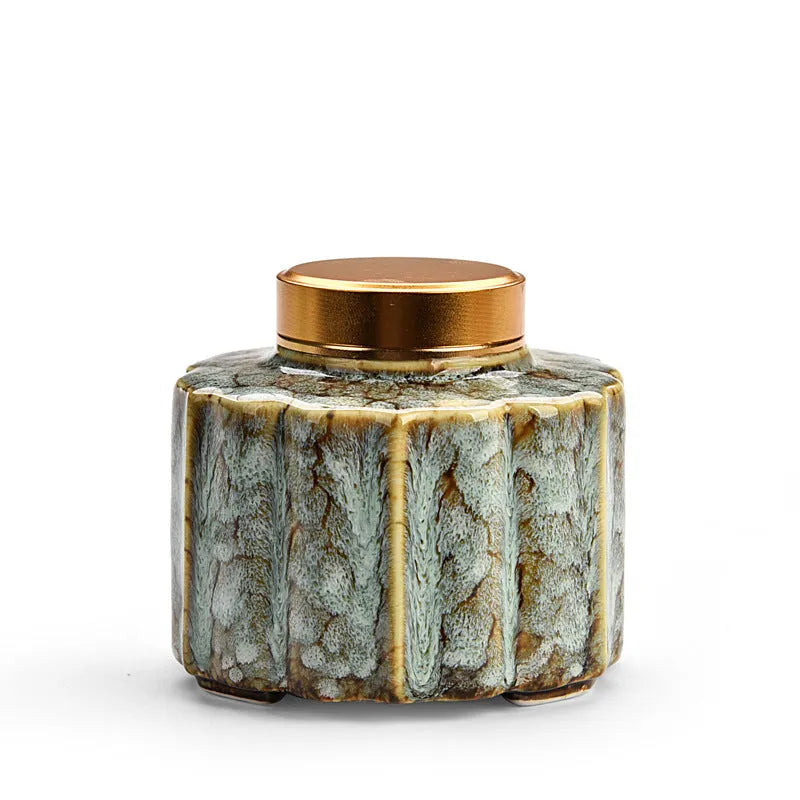 Ceramic tea pot storage tank with lotus leaf kiln transmutation glaze in celadon colour