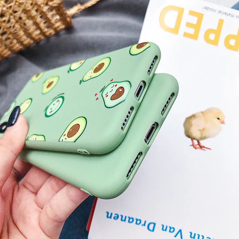 Flexible green avocado cartoon design TPU back cover case for Apple iPhone.