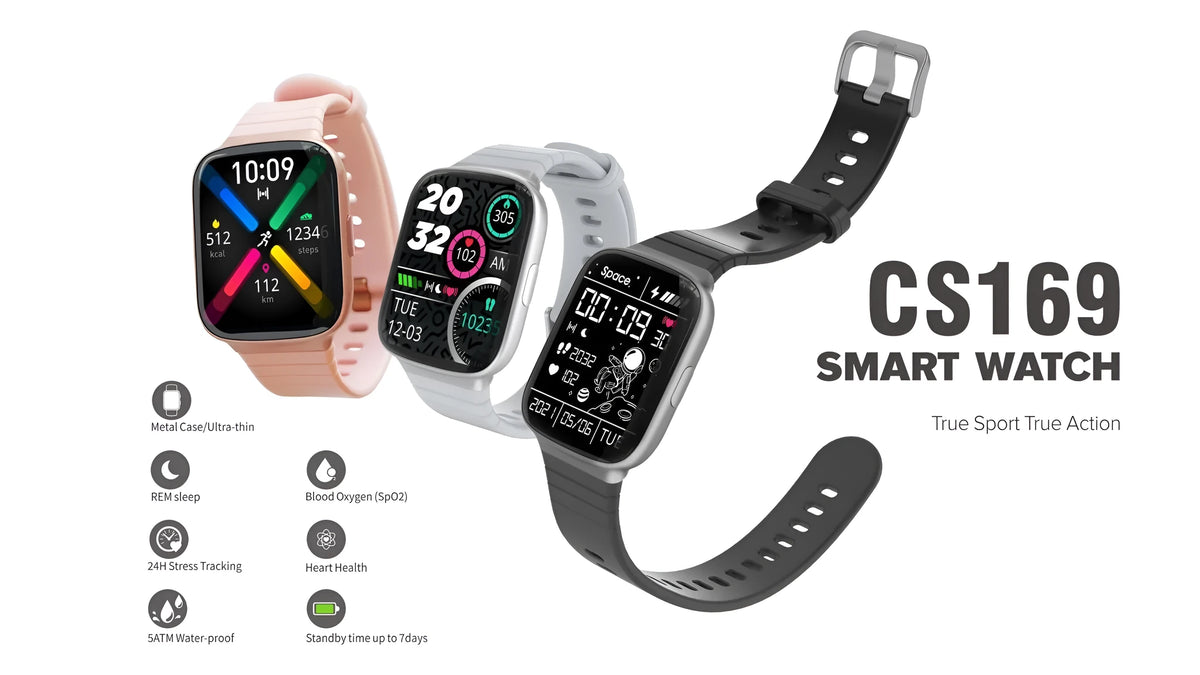 Astronaut dial pedometer smart watch with slim metal body and silicone strap, black colour, 1.69 TFT LCD screen