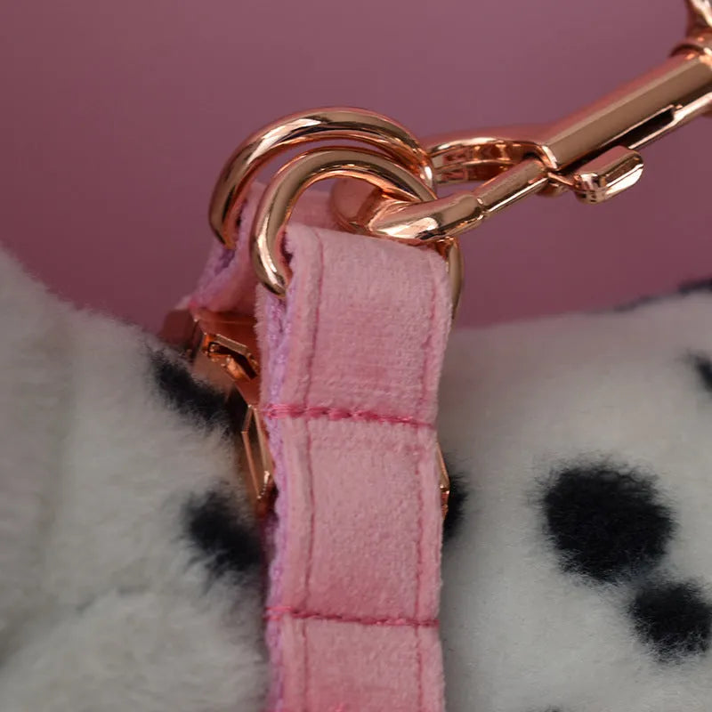 Flannel dog harness and leash set in polyester, adjustable chest strap, sizes S M L XL