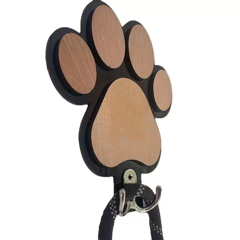 Wooden paw print coat hook in black colour with wall mounting hardware