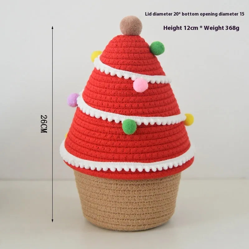 Cotton thread Christmas storage basket for small items, available in green and red colour options