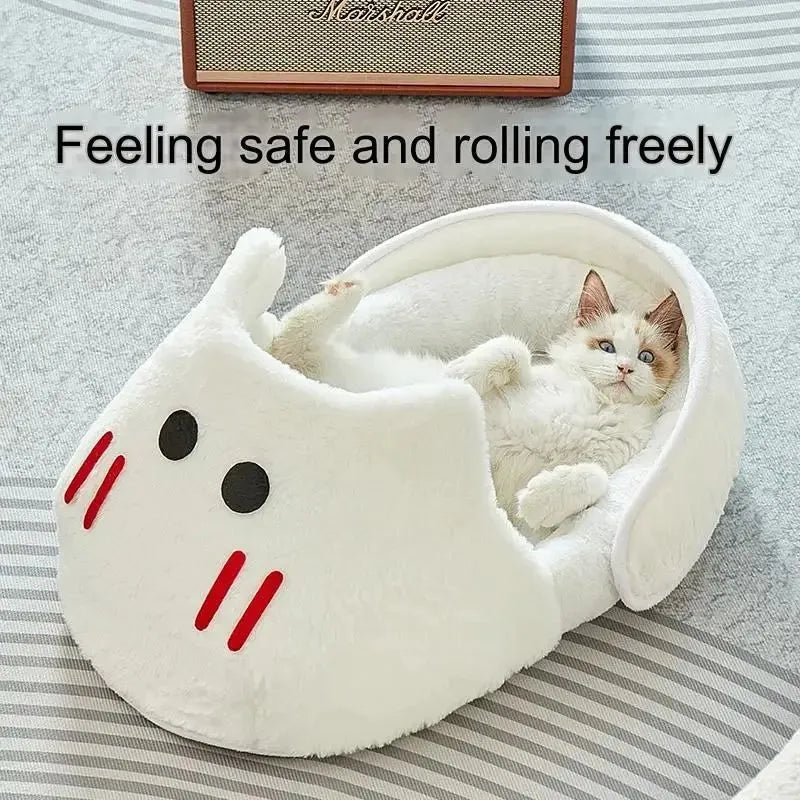 Plush round cat and small dog bed with removable cover in gray colour, size S