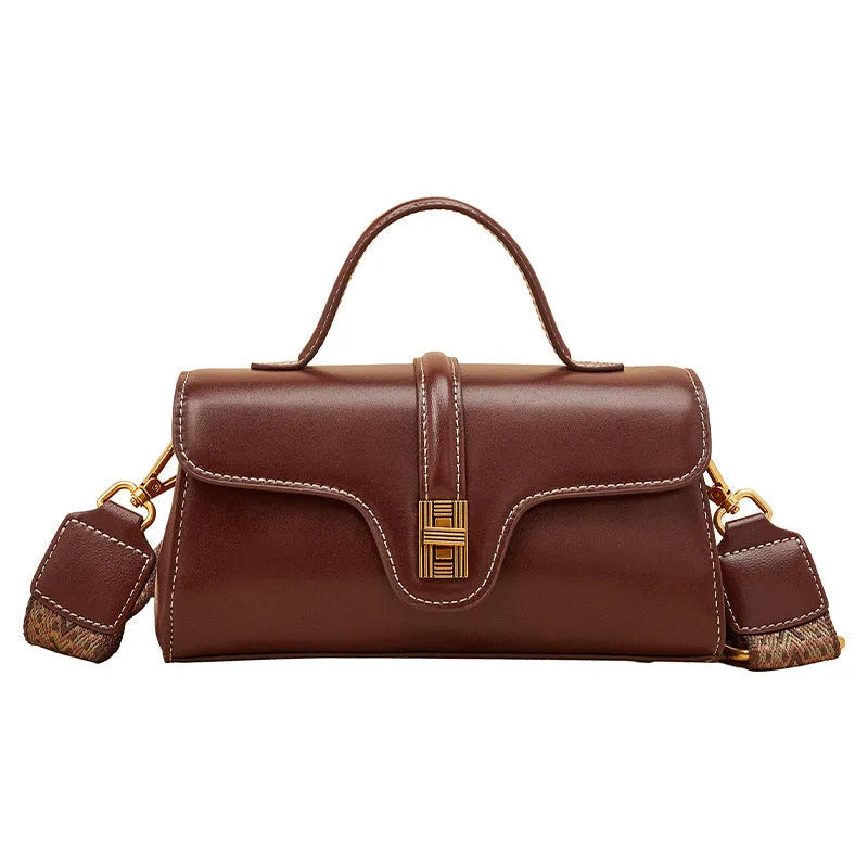 Cambridge retro messenger bag in synthetic leather with clam-shell design and lock detail