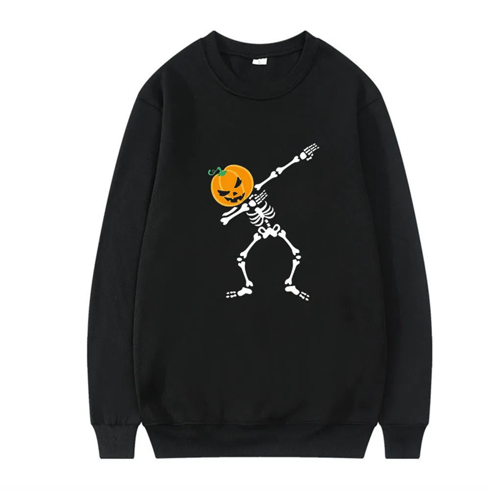 Women's printed long sleeve crew neck top in black, red, yellow, white, or orange red.