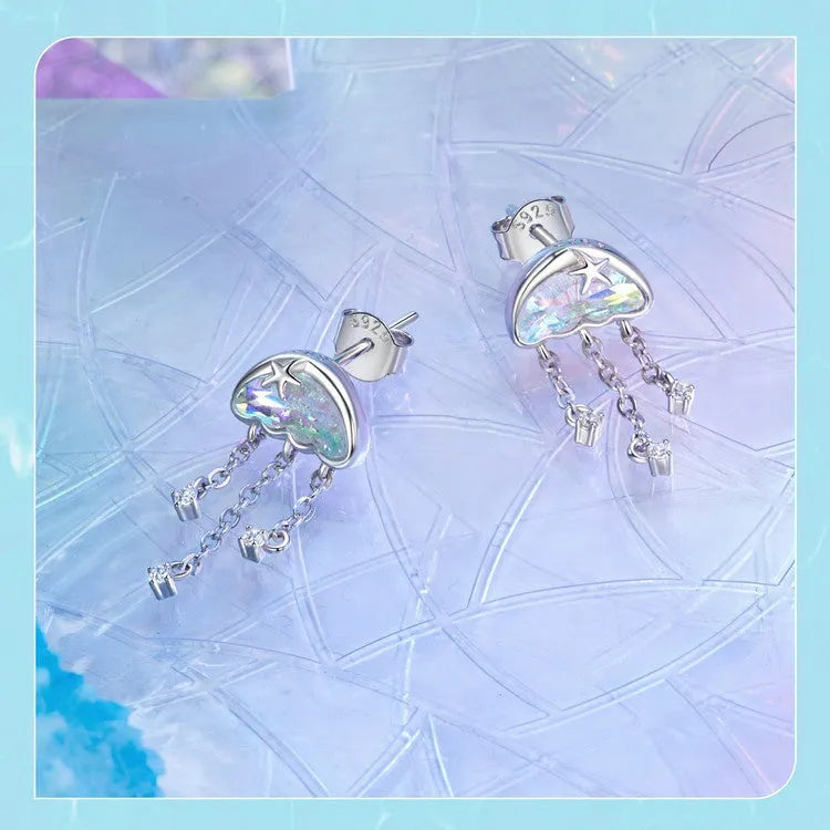 Original colourful jellyfish tassel stud earrings in 925 silver for women
