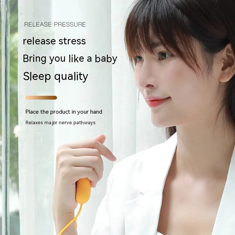 Intelligent handheld sleep aid device showing pulse decompression technology and multiple colour options