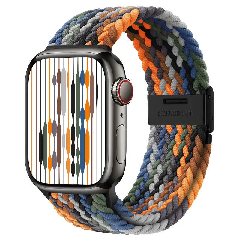 Nylon loop buckle woven watch strap for Apple Watch 45mm with protective case and condensation film