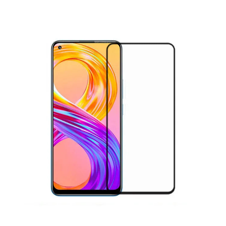Tempered glass screen protector with silkscreen edge for Realme 8 and Realme 8 Pro in black