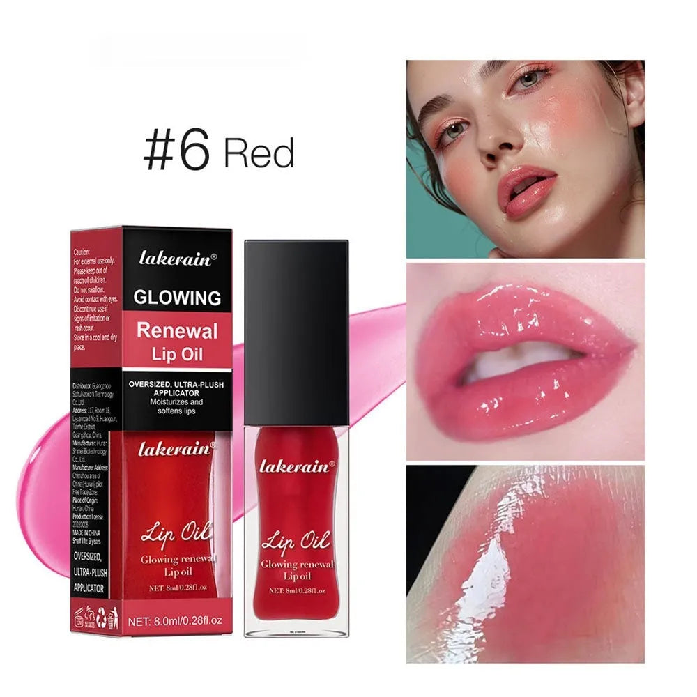 Glow Lip Gloss tube showing seven colour options with 8ml net content for nourishing moisturising lip care