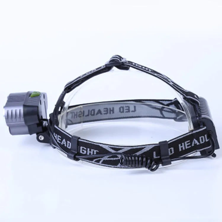 Head-mounted LED camping headlamp with long-range beam for outdoor use