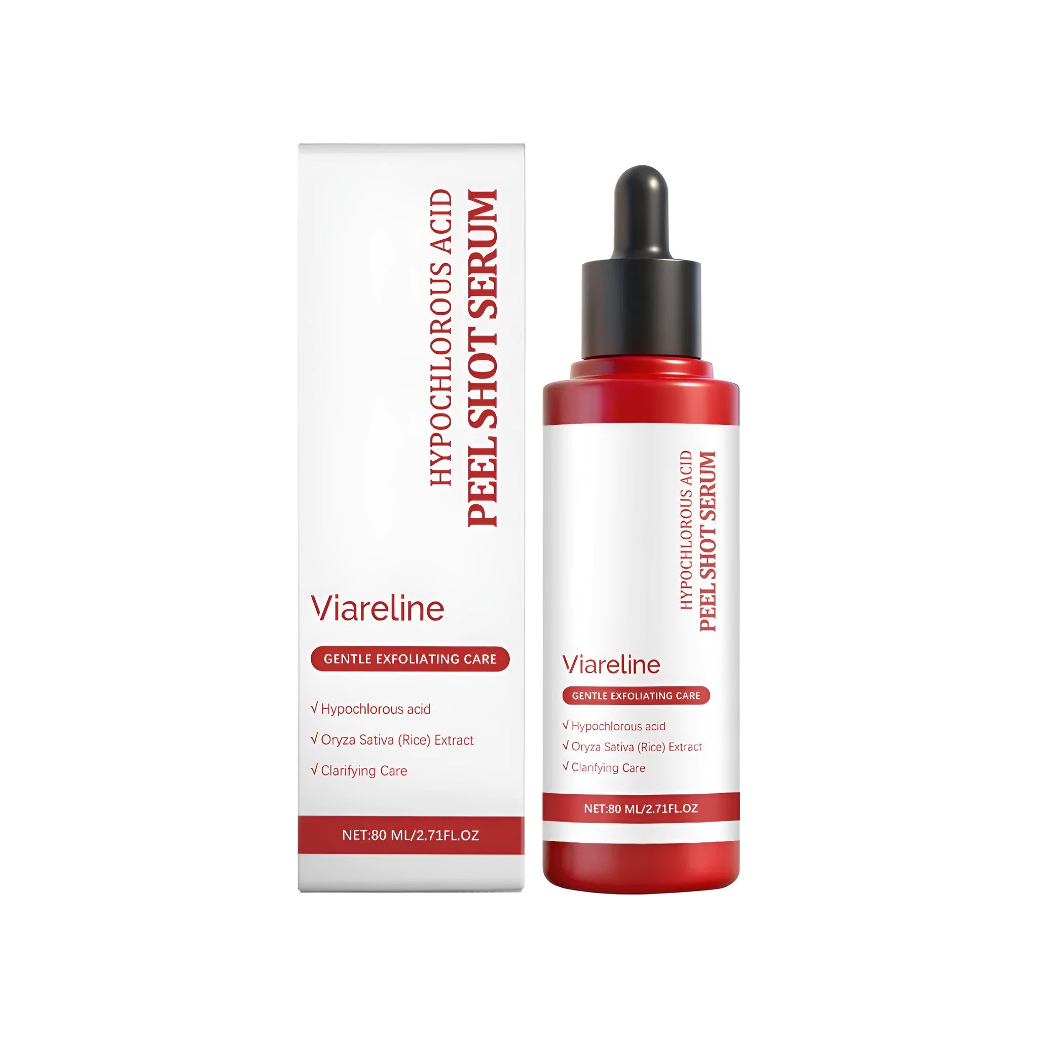 Hypochlorous Acid Peel Shot Serum 80ml exfoliating liquid bottle with salicylic acid and nicotinamide
