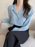 Simple suit collar chiffon shirt women's long sleeve loose cardigan style in white