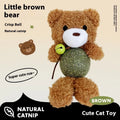 Soft brown bear plush cat toy with a 4cm mint ball inside, measuring 15cm tall.