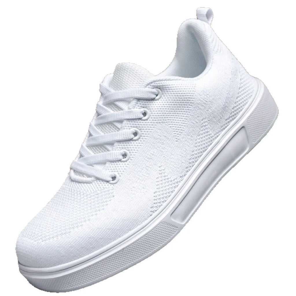 Unisex casual sports shoes with thick EVA sole and mesh upper in black and white colour options