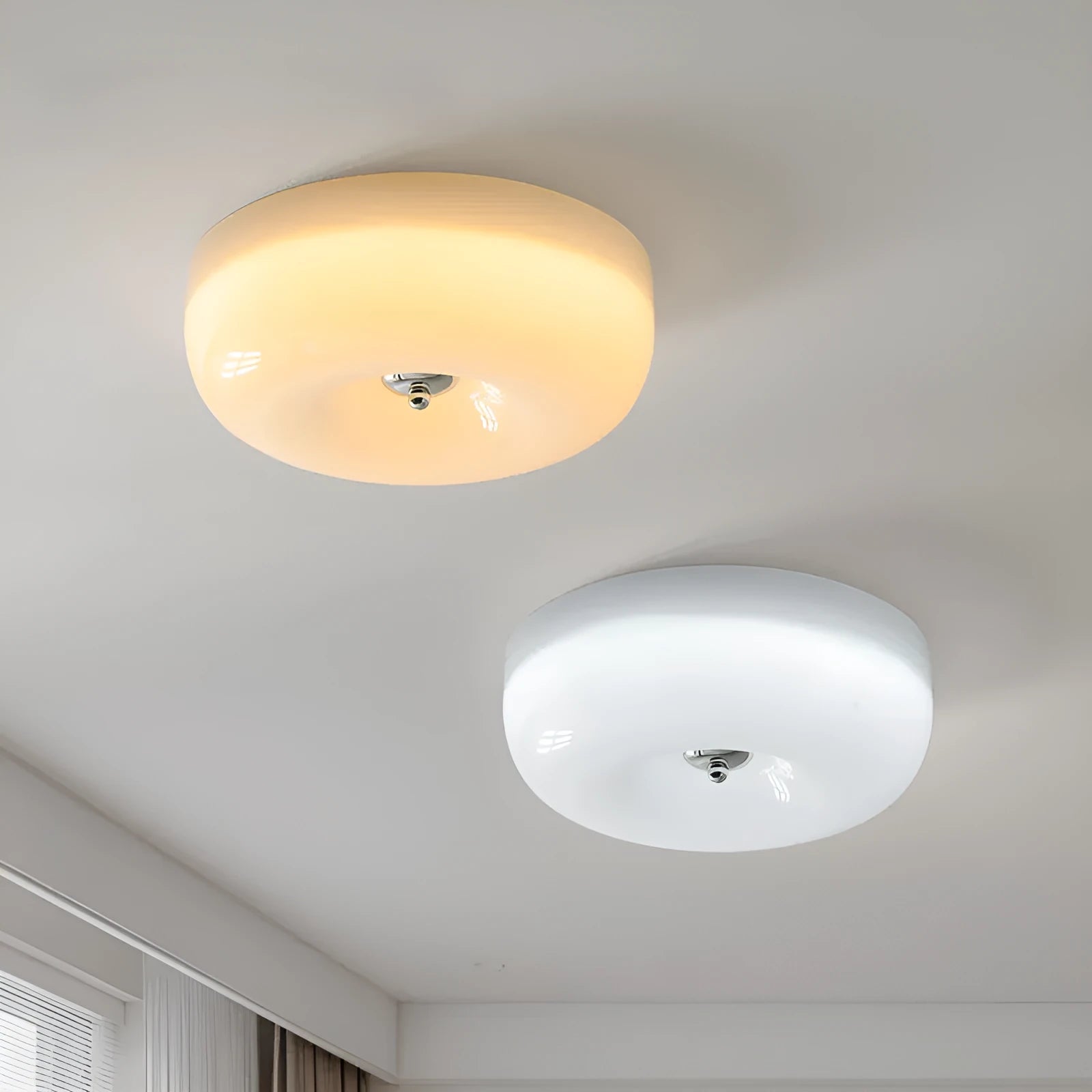 Cream colour middle ancient style bedroom ceiling lamp with three-colour light function.