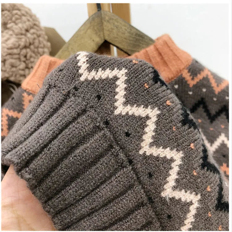 Korean-style children's woollen sweater with long sleeves in brown and apricot colour options