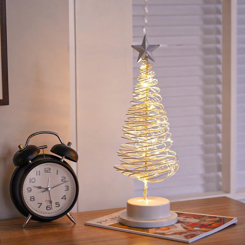 Metal Christmas tree table light with warm white LED decoration in golden finish