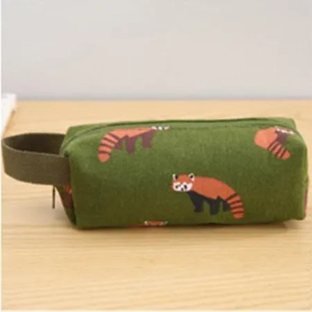 Canvas large-capacity stationery bag in four colours Blue Green Grey Pink with zip closure