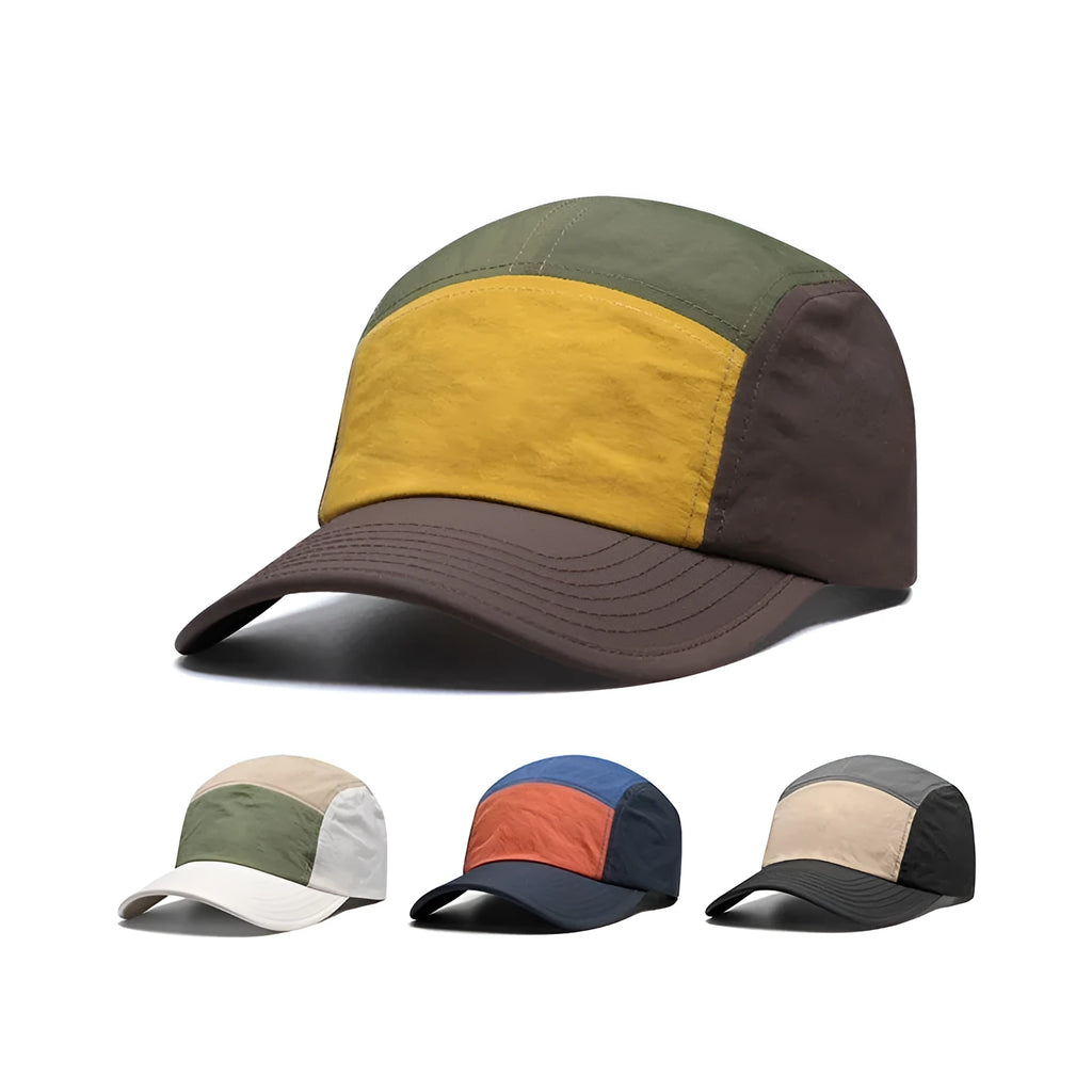 Men's khaki coloured cotton-polyester baseball cap with a curved brim on a solid background