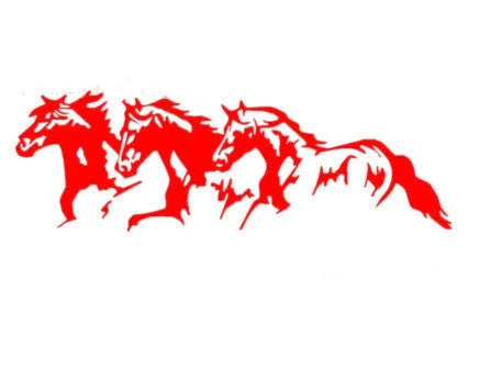 Black, white, red, and blue vinyl car sticker with a rearing horse design, measuring 25cm by 8cm.