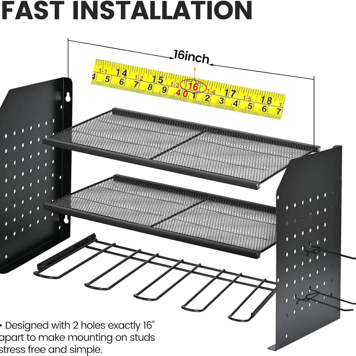 Wall-mounted carbon steel tool rack with 3 detachable layers for electric drills and screwdrivers, in black or red