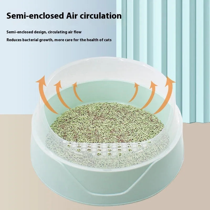 Plastic deodorant round cat litter box in mint green or pink colour, available in large and small sizes