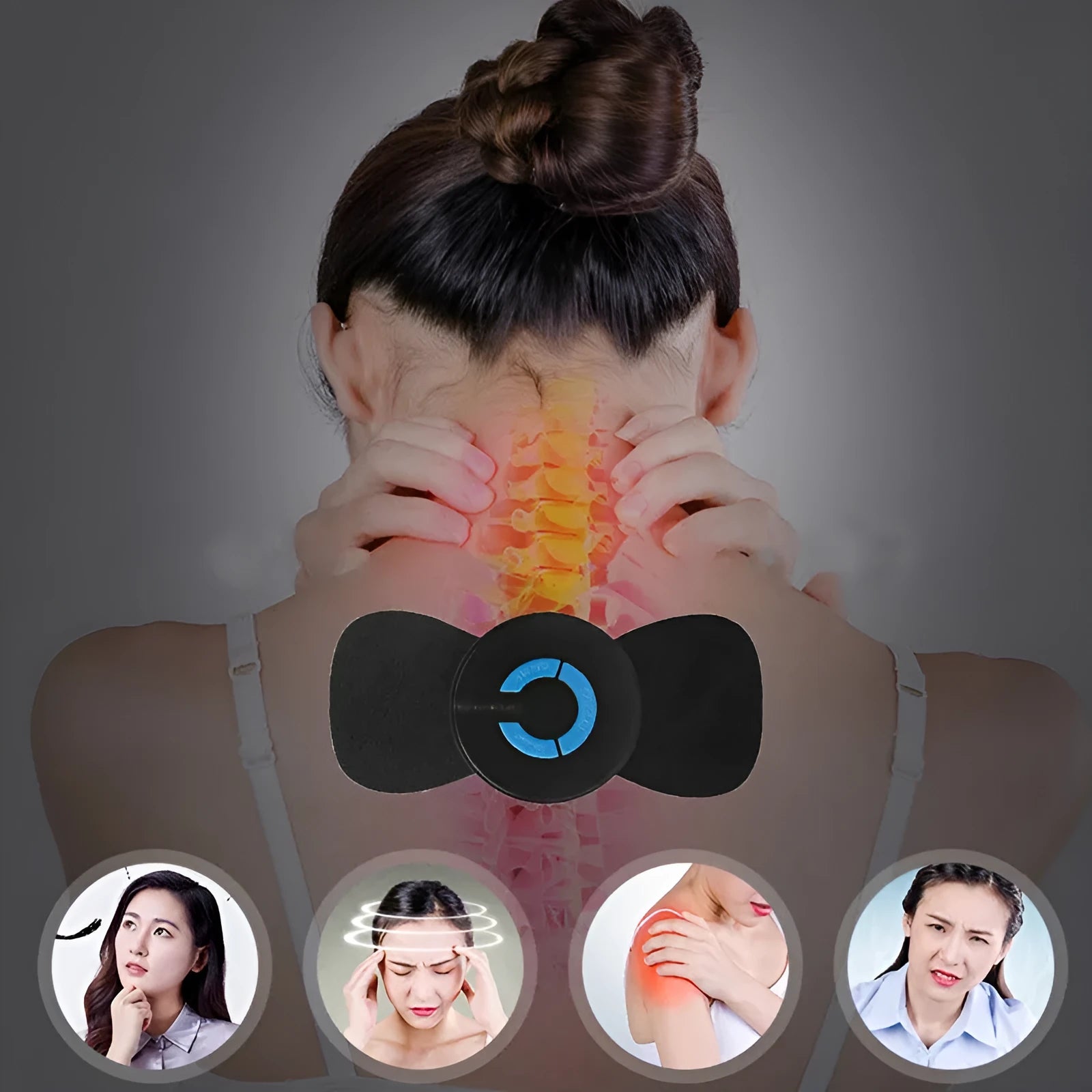 Black HQ-185 mini electric shoulder and neck massager with massage patches