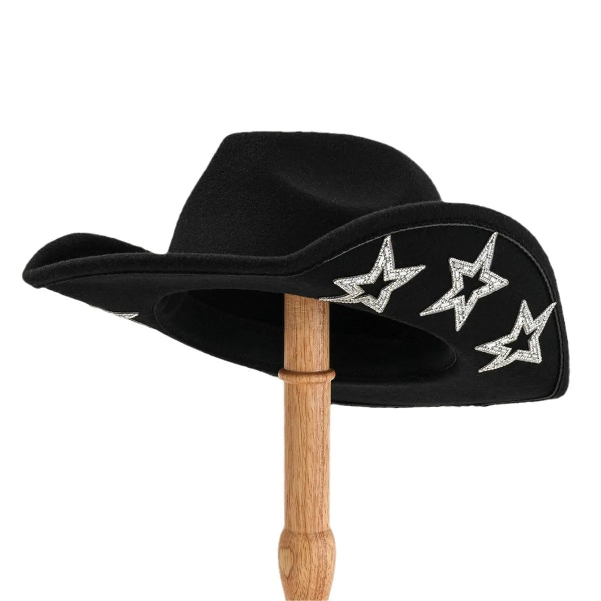 Beige western-style conical top hat with a hexagonal star decoration on the front.