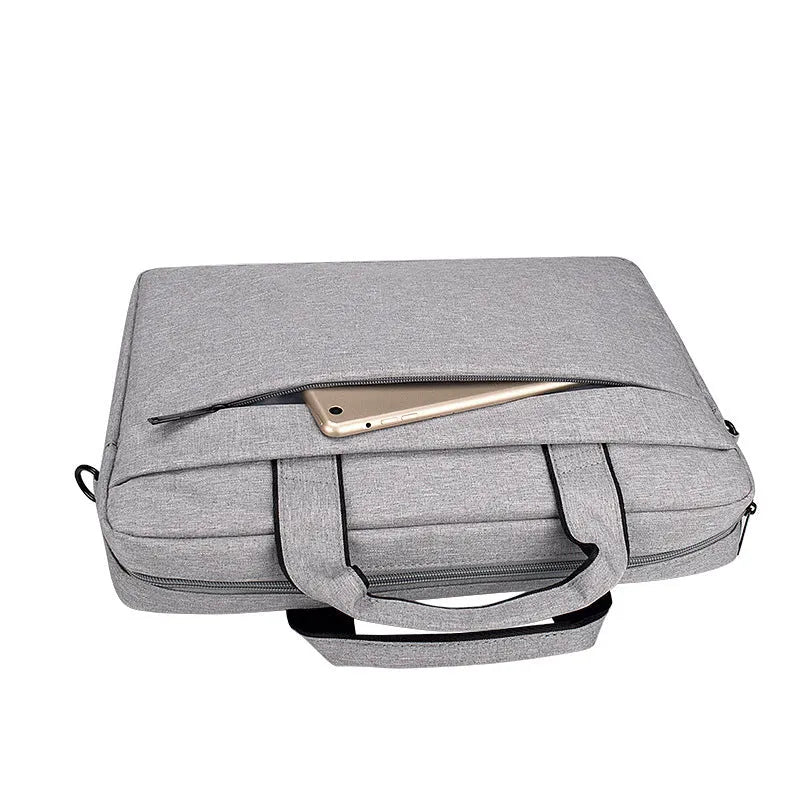 Matte Oxford cloth laptop shoulder bag with zipper closure and soft handle in horizontal square shape