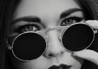 Vintage round steampunk flip-up sunglasses with metal frame, available in multiple colours