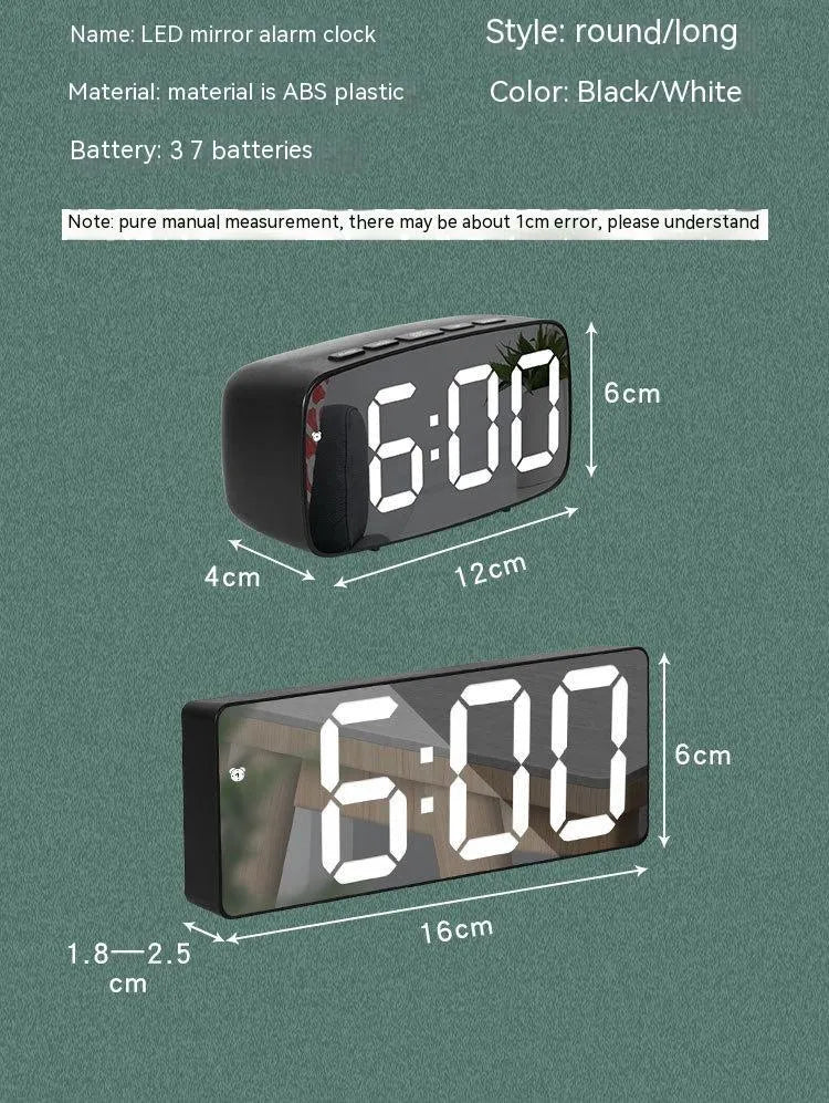 Electronic bedside clock with big screen and font in black plastic shell
