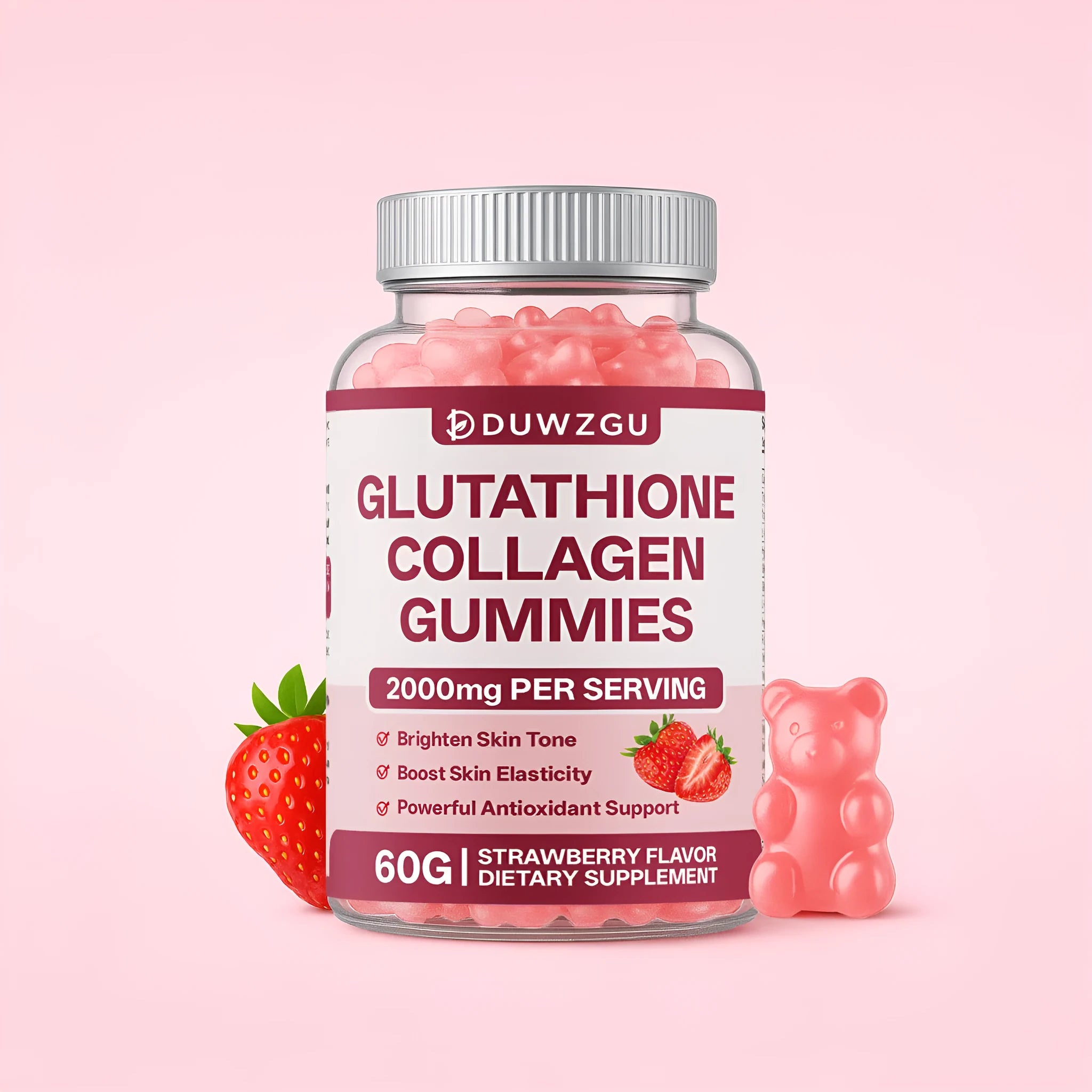 Bottle of glutathione soft candy gummies, 60 tablets, antioxidant supplement