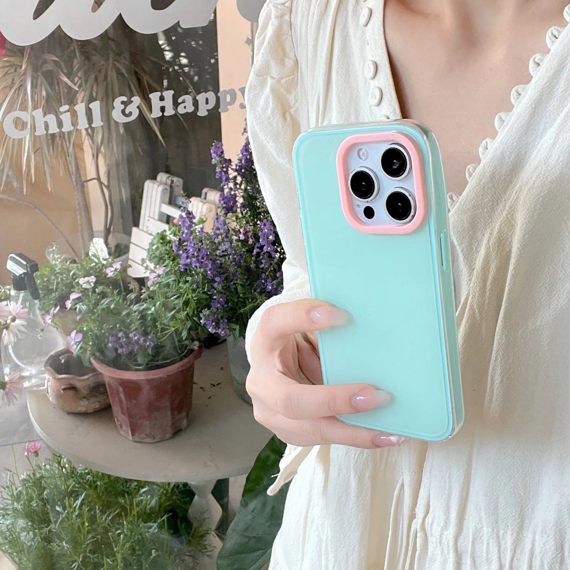 Simple blue jelly shell TPU phone case on an iPhone, showing all-inclusive design.