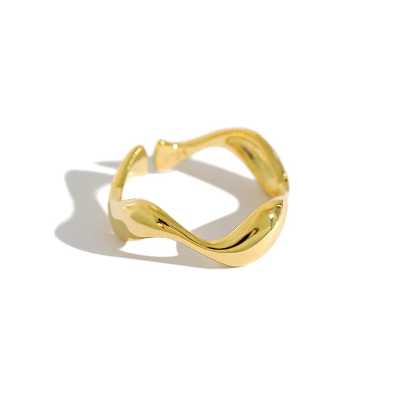 925 silver irregular wavy glossy adjustable ring for women white gold colour