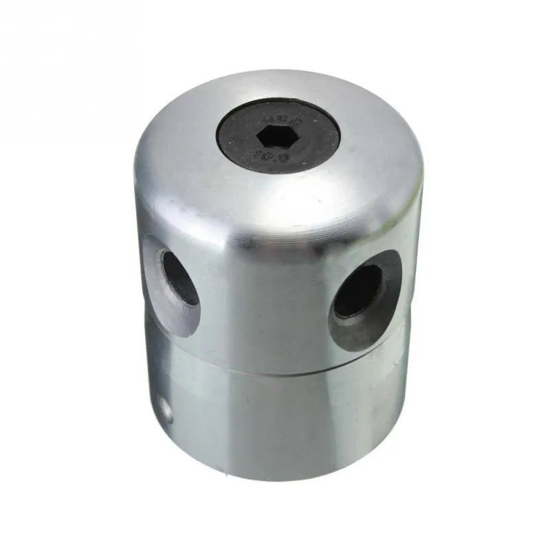 Silver aluminium cylinder grass trimmer head with four light yellow square grass ropes