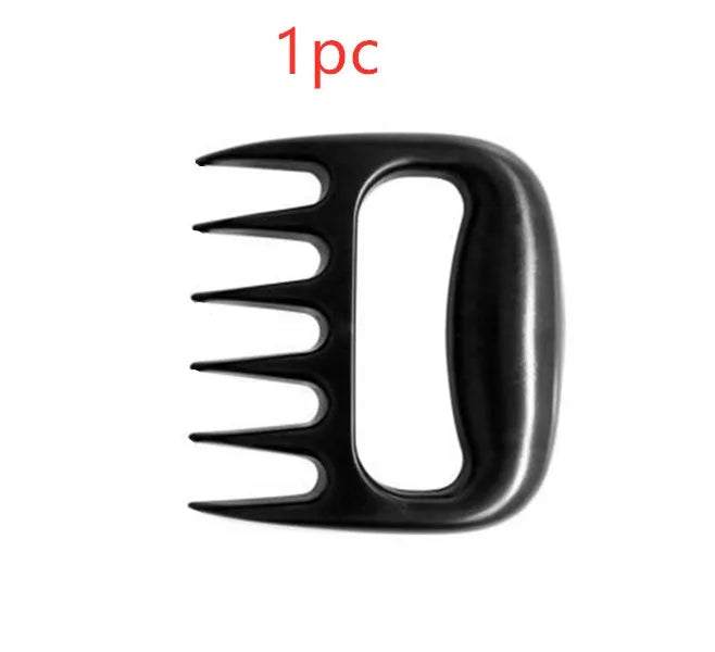 Two black bear claw meat shredder forks for pulling pork and BBQ preparation.