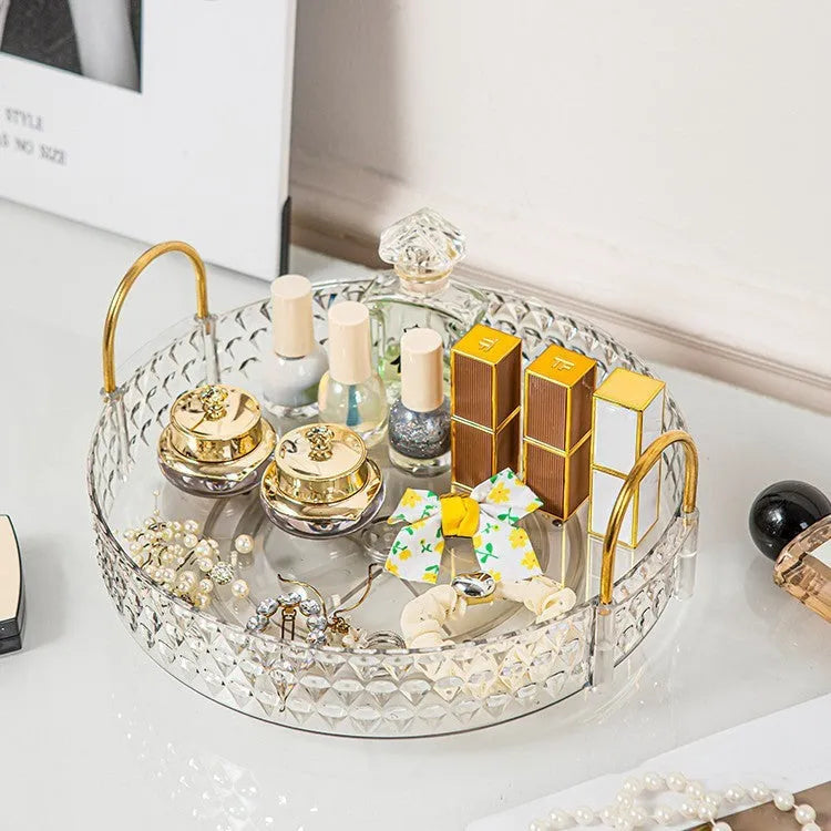 Light luxury cosmetics storage box in PET and metal, available in double layer, single layer, and three layers