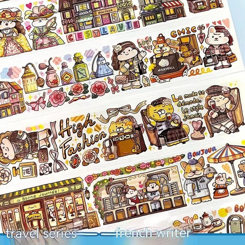Cute cartoon character decorative sticker on Japanese paper for packaging.