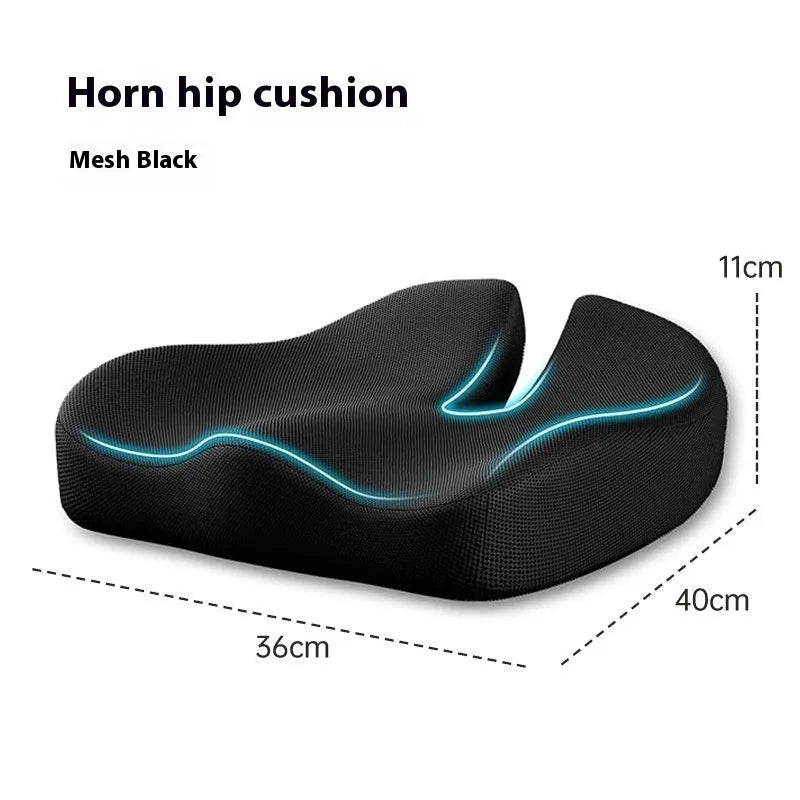 Memory foam office chair cushion for waist support measuring 36x40x11cm in grey colour.