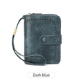 Retro small wallet with zipper closure in leopard print design showing hollow stitching details