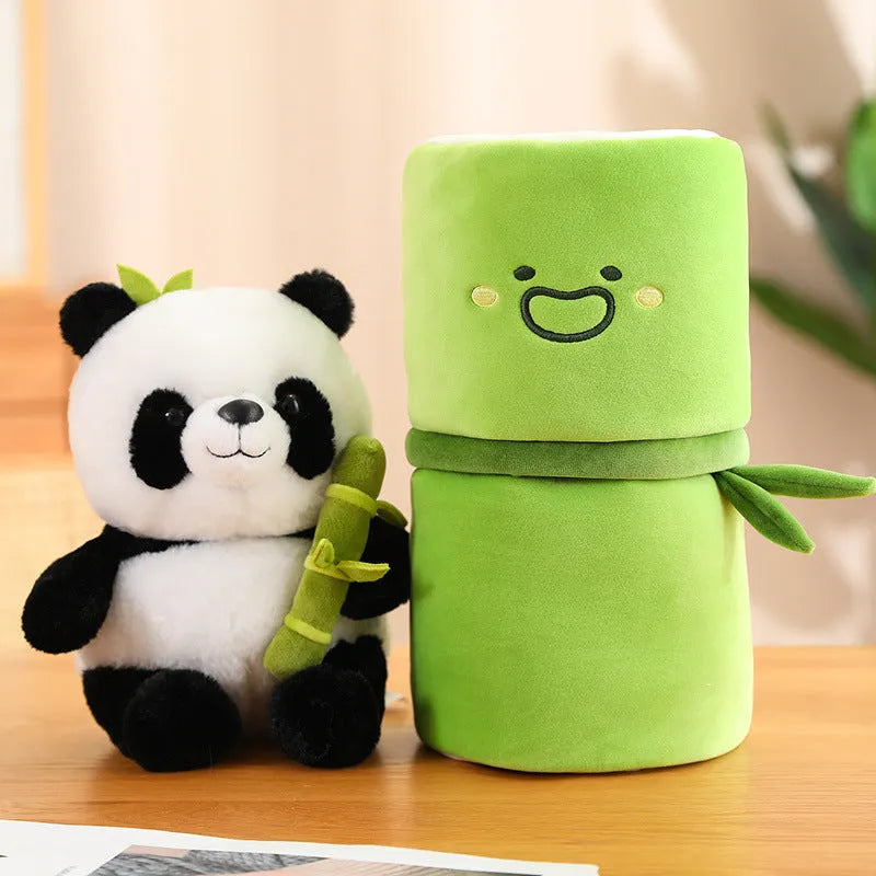 Simulated bamboo tube panda plush doll with PP cotton filling in 25cm height