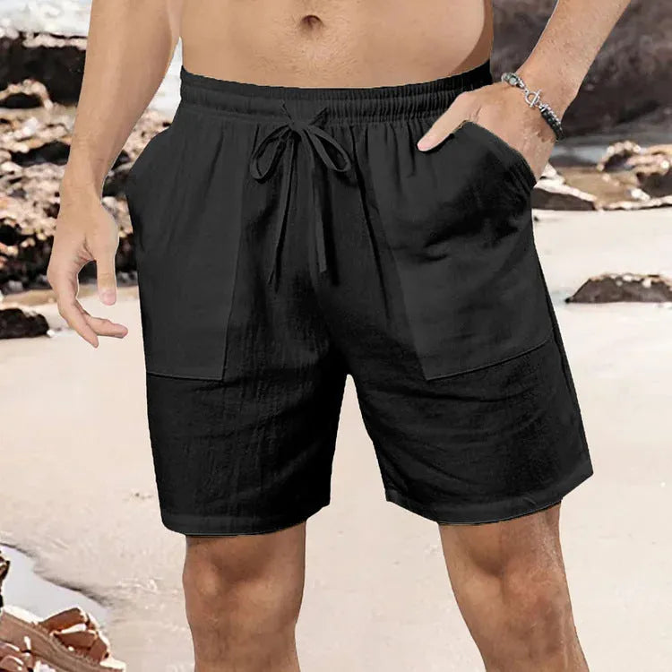Men's casual cotton linen shorts in light blue colour with straight leg sports design