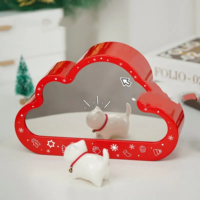 Assembled building block cloud night lamp with decorative mirror and LED table light on desk