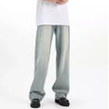 Blue loose-fit retro casual trousers with rabbit fur fabric and an elasticated waist.