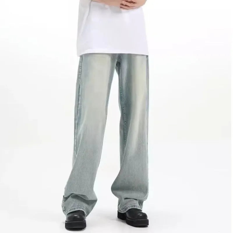 Blue loose-fit retro casual trousers with rabbit fur fabric and an elasticated waist.
