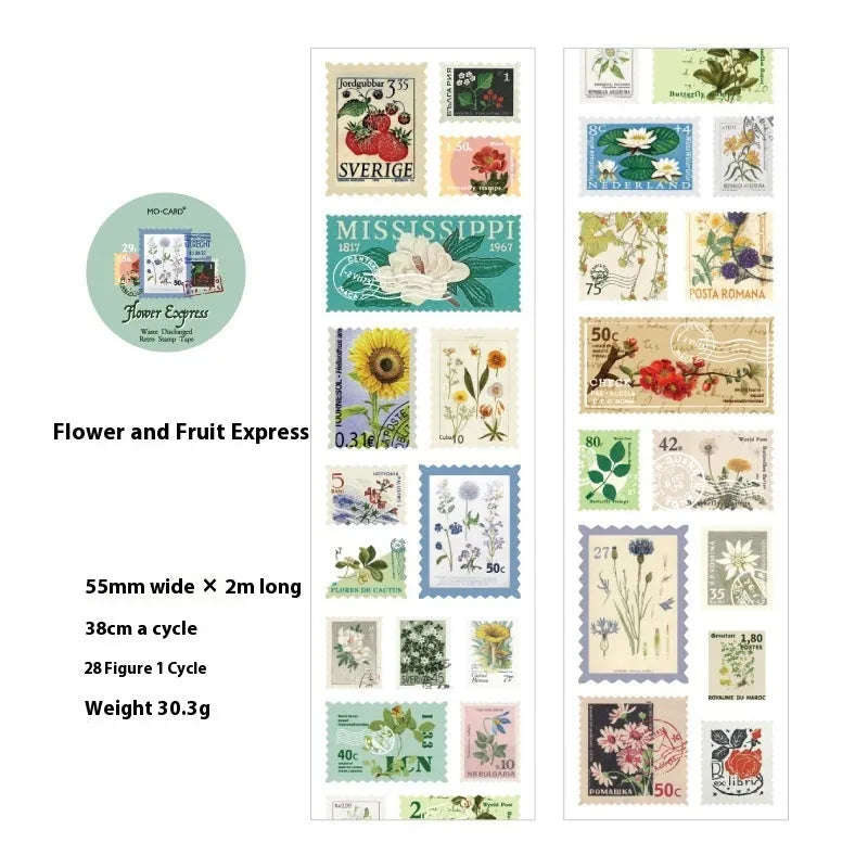 Retro DIY journal decoration coated paper stamp roll showing butterfly pattern, 55mm width