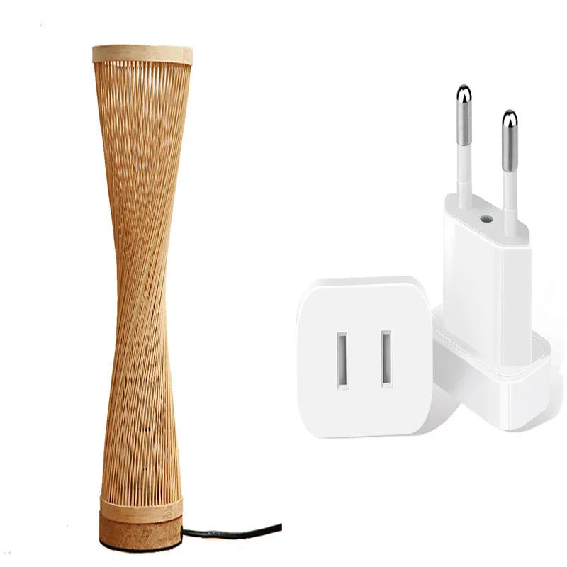 Creative Japanese bedside lamp with hand-woven bamboo shade, 17cm diameter, 40cm height, on a wooden table