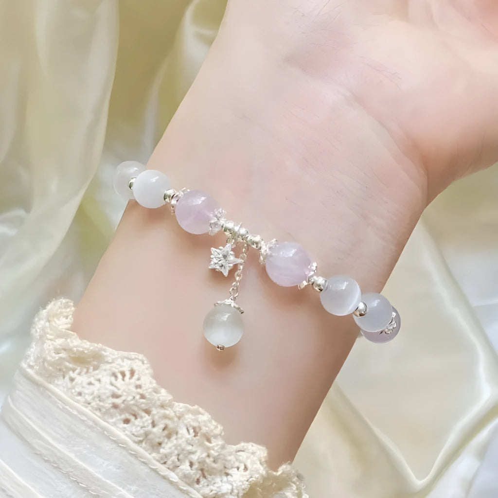 Opal amethyst colour crystal bracelet with moon shape design, manually crafted women's jewellery