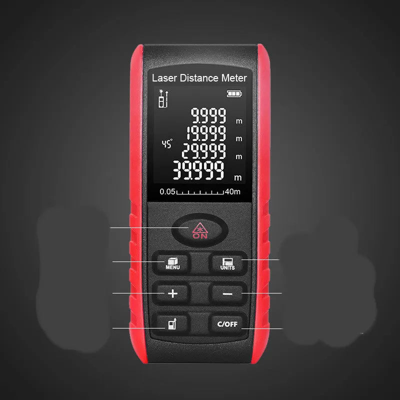 E40M hand-held laser range finder with compact ABS construction for decoration project measurements